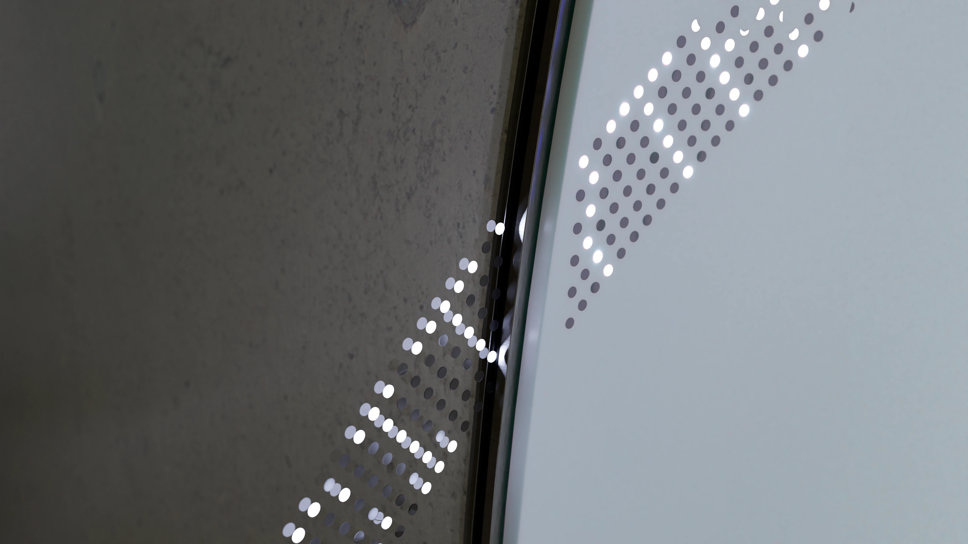 Detailaufnahme der Fassung der Glasfläche mit integrierter typografischer Lichtdarstellung