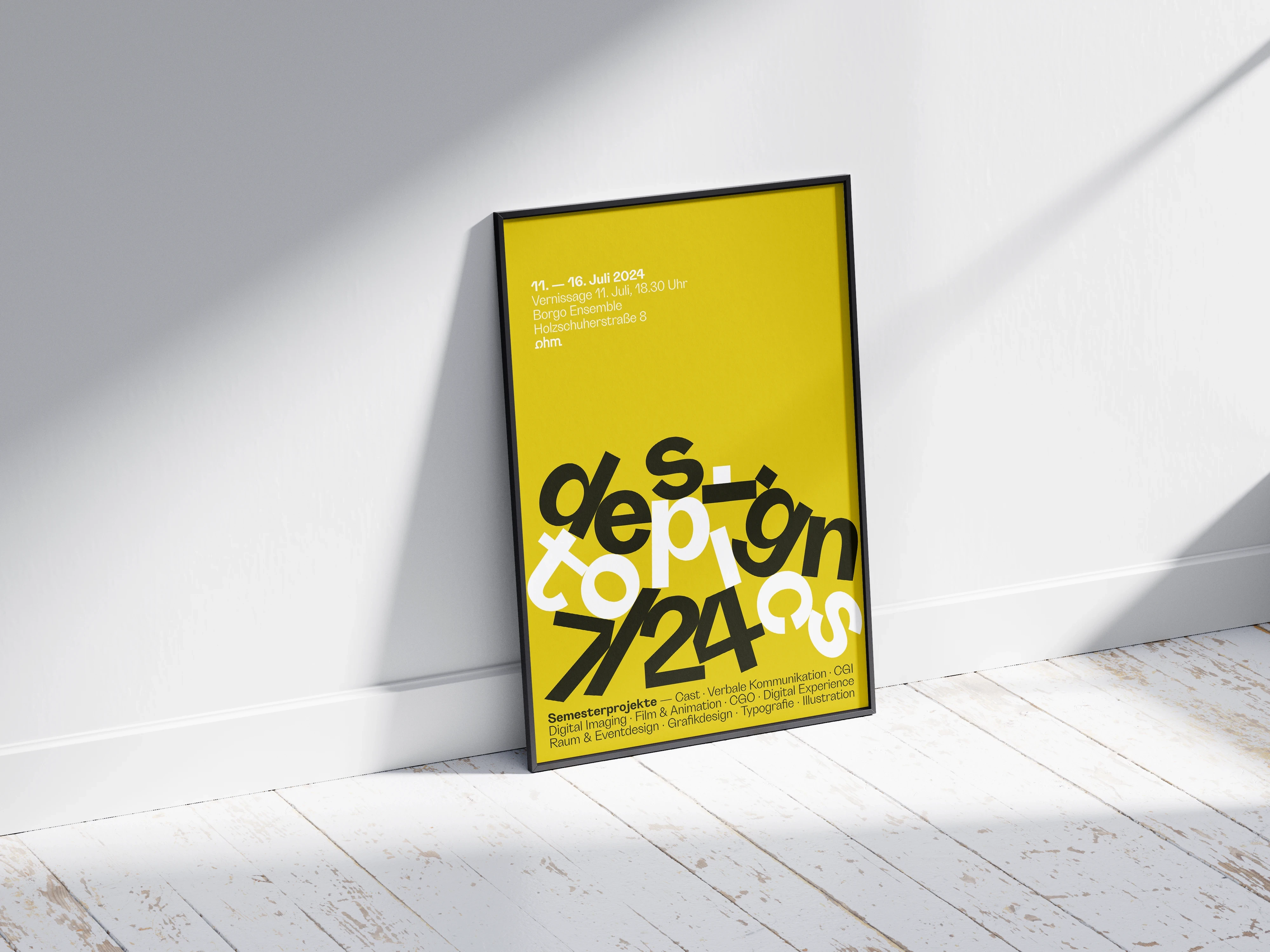 Typografieplakat mit Grotta im Raum präsentiert, mit Fokus auf Wirkung, Maßstab und Farbkontrast